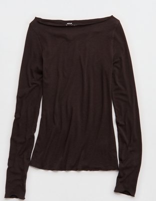 Aerie Sheer Happiness Boatneck T-Shirt - Deep Earth