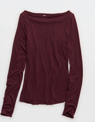 Aerie Sheer Happiness Boatneck T-Shirt - Royal Berry