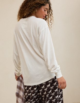 Aerie Cozy Oversized Long Sleeve Boyfriend T-Shirt - Soft Muslin