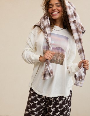 Aerie Cozy Oversized Long Sleeve Boyfriend T-Shirt - Soft Muslin