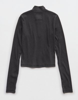Aerie Long Sleeve Quarter Zip T-Shirt - Smoked Gray