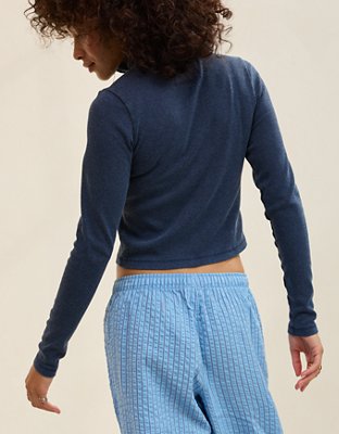 Aerie Long Sleeve Quarter Zip T-Shirt - Navy