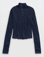 Aerie Long Sleeve Quarter Zip T-Shirt - Navy