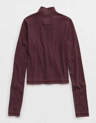 Aerie Long Sleeve Quarter Zip T-Shirt - Royal Berry