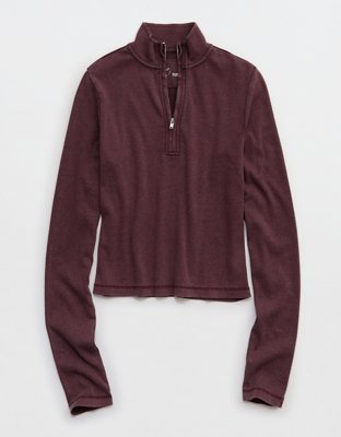Aerie Long Sleeve Quarter Zip T-Shirt - Royal Berry