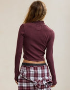 Aerie Long Sleeve Quarter Zip T-Shirt - Royal Berry