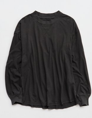 Aerie Cozy Oversized Long Sleeve Boyfriend T-Shirt - Smoked Gray