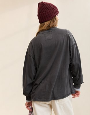 Aerie Cozy Oversized Long Sleeve Boyfriend T-Shirt - Smoked Gray