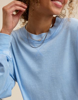 Aerie Cozy Oversized Long Sleeve Boyfriend T-Shirt - Cloudy Blue