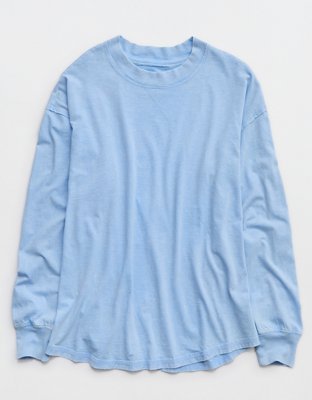 Aerie Cozy Oversized Long Sleeve Boyfriend T-Shirt - Cloudy Blue
