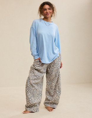 Aerie Cozy Oversized Long Sleeve Boyfriend T-Shirt - Cloudy Blue