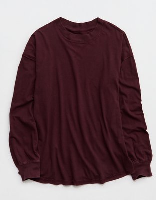 Aerie Cozy Oversized Long Sleeve Boyfriend T-Shirt - Royal Berry
