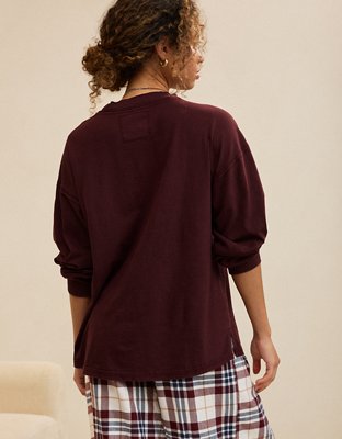 Aerie Cozy Oversized Long Sleeve Boyfriend T-Shirt - Royal Berry