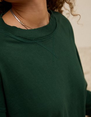 Aerie Cozy Oversized Long Sleeve Boyfriend T-Shirt - Rugged Green