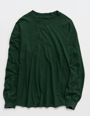 Aerie Cozy Oversized Long Sleeve Boyfriend T-Shirt - Rugged Green