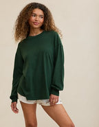 Aerie Cozy Oversized Long Sleeve Boyfriend T-Shirt - Rugged Green
