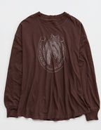 Aerie Cozy Oversized Long Sleeve Boyfriend T-Shirt - Brown