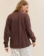 Aerie Cozy Oversized Long Sleeve Boyfriend T-Shirt - Brown