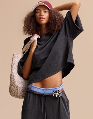 Aerie It's Casual Knit Slub T-Shirt - Smoked Gray