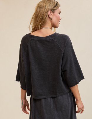 Aerie It's Casual Knit Slub T-Shirt - Smoked Gray