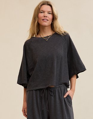 Aerie It's Casual Knit Slub T-Shirt - Smoked Gray