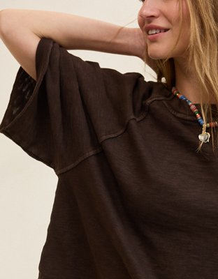 Aerie It's Casual Knit Slub T-Shirt - Deep Earth