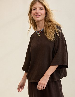 Aerie It's Casual Knit Slub T-Shirt - Deep Earth