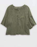 Aerie It's Casual Knit Slub T-Shirt - Olive Fun