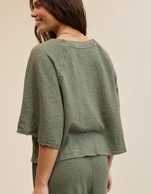 Aerie It's Casual Knit Slub T-Shirt - Olive Fun