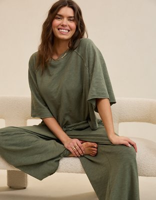 Aerie It's Casual Knit Slub T-Shirt - Olive Fun