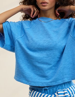 Aerie It's Casual Knit Slub T-Shirt - Rome Blue