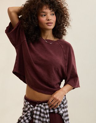 Aerie It's Casual Knit Slub T-Shirt - Royal Berry