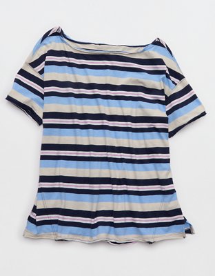 Aerie Off The Shoulder Oversized Boyfriend T-Shirt - Navy