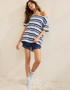 Aerie Off The Shoulder Oversized Boyfriend T-Shirt - Navy