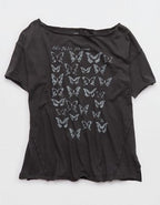 Aerie Off The Shoulder Oversized Boyfriend T-Shirt - Smoked Gray