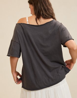 Aerie Off The Shoulder Oversized Boyfriend T-Shirt - Smoked Gray