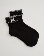 Aerie Double Ruffle Bow Quarter Socks - True Black
