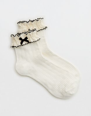 Aerie Double Ruffle Bow Quarter Socks - Soft Muslin