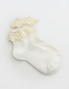 Aerie Delicate Lace Trim Quarter Socks - Soft Muslin