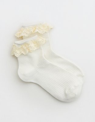 Aerie Delicate Lace Trim Quarter Socks - Soft Muslin