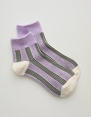 Aerie Striped Quarter Socks - Hushed Violet