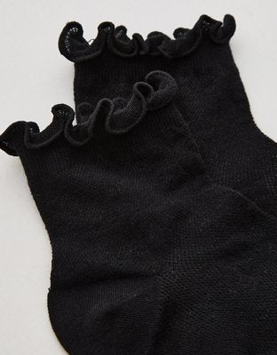 Aerie Lace Ruffle Quarter Socks - True Black