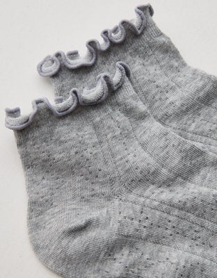 Aerie Pointelle Cotton Shortie Socks - Medium Heather Gray