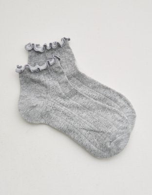 Aerie Pointelle Cotton Shortie Socks - Medium Heather Gray