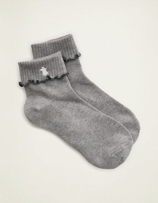 Aerie Folded Ruffle Quarter Socks - Heather Gray