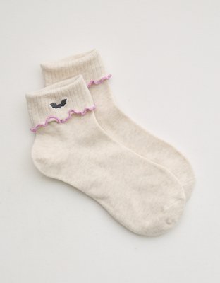 Aerie Folded Ruffle Quarter Socks - Heather Frost
