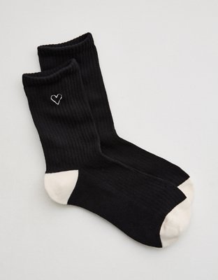Aerie Ribbed Cotton Crew Socks - True Black