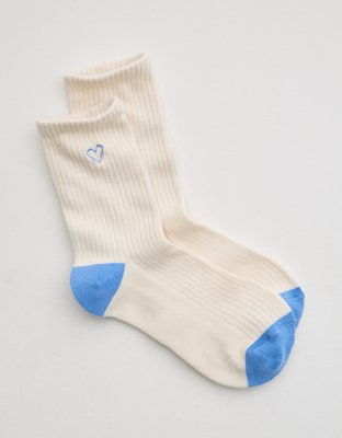 Aerie Ribbed Cotton Crew Socks - Soft Muslin