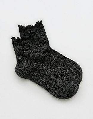 Aerie Glitter Ruffle Quarter Socks - True Black