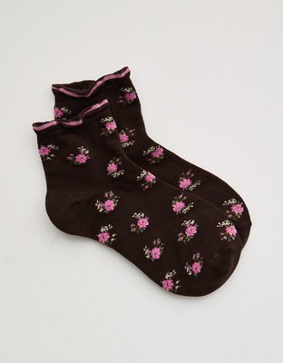 Aerie Mini Ruffle Quarter Socks - Deep Earth